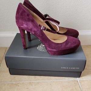 Vince Camuto Joshlynn Purple Plum Suede Mary Jane Style Platform 4" Heels Sz 9